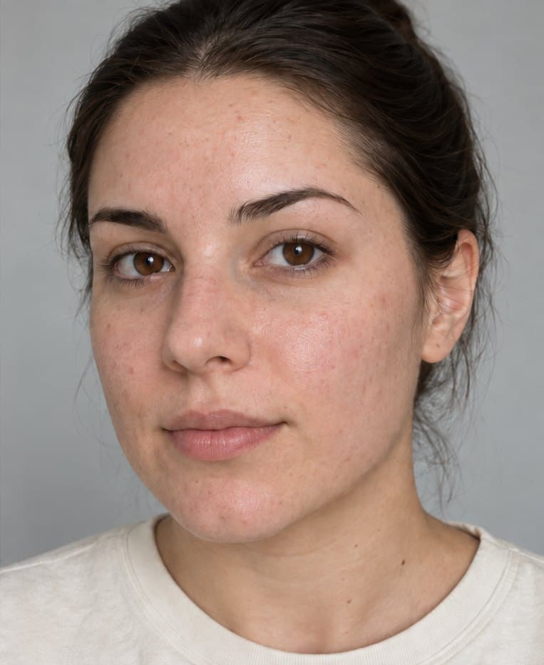 Illustration: the same face with calmer skin